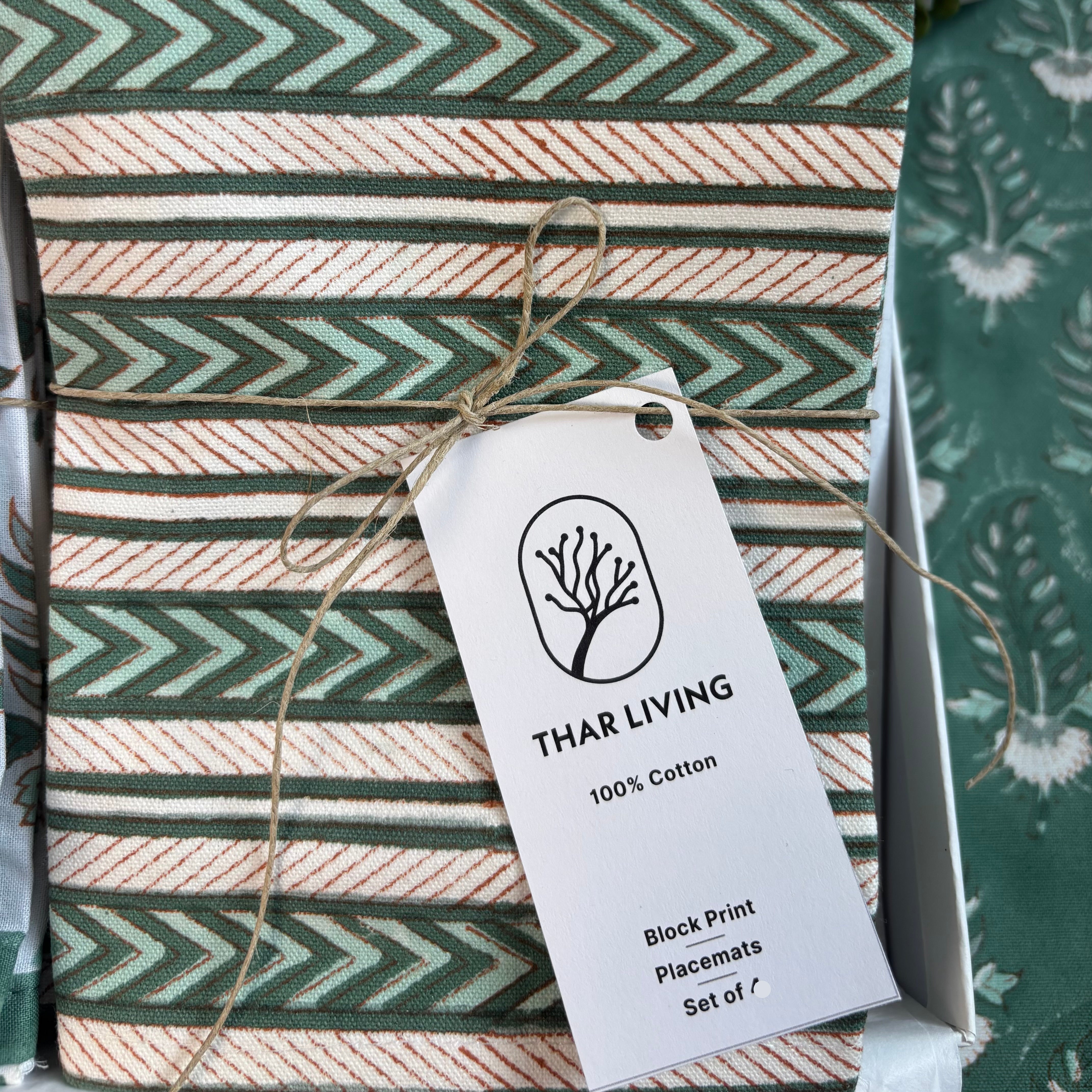 Artisan Table Linen Gift Set – Noor Collection (4 Mats & 4 Napkins) | Hand Block Printed, Under $75