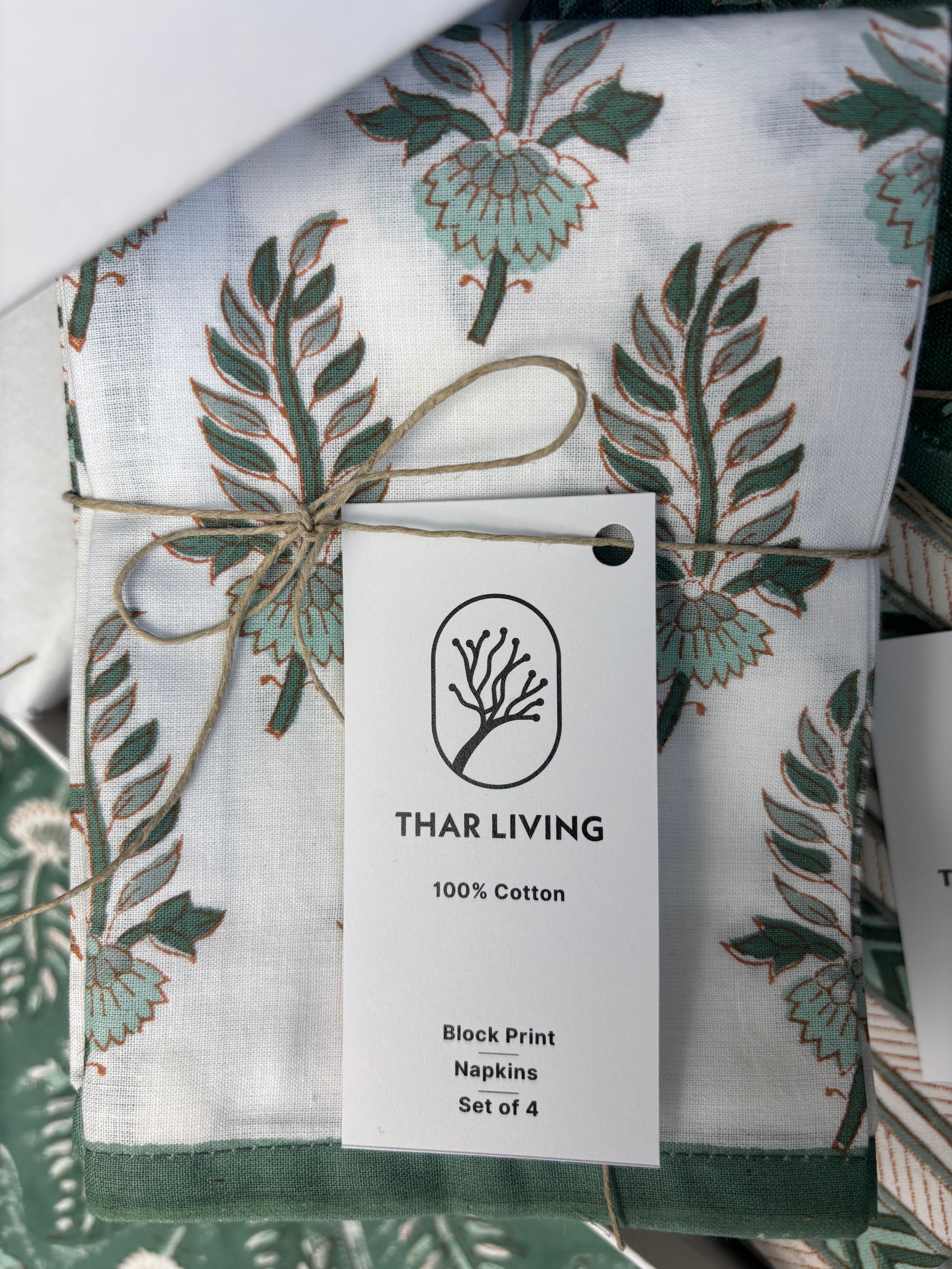 Noor Table Linen Gift Set | Hand Block Printed Runner, 4 Mats & 4 Napkins | Artisan Holiday Gift Under $120