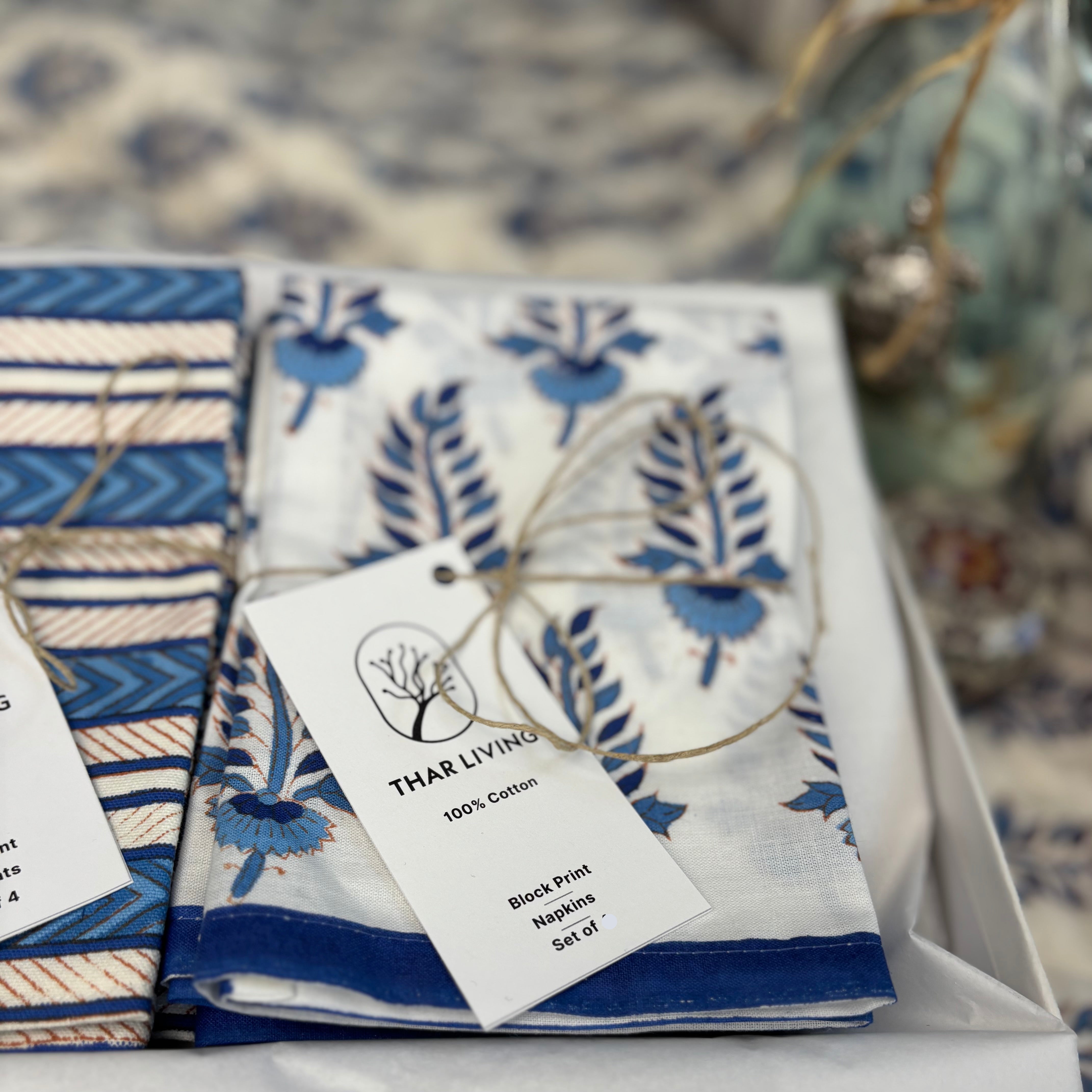 Artisan Table Linen Gift Set – Noor Collection (8 Mats & 8 Napkins) | Hand Block Printed, Under $150