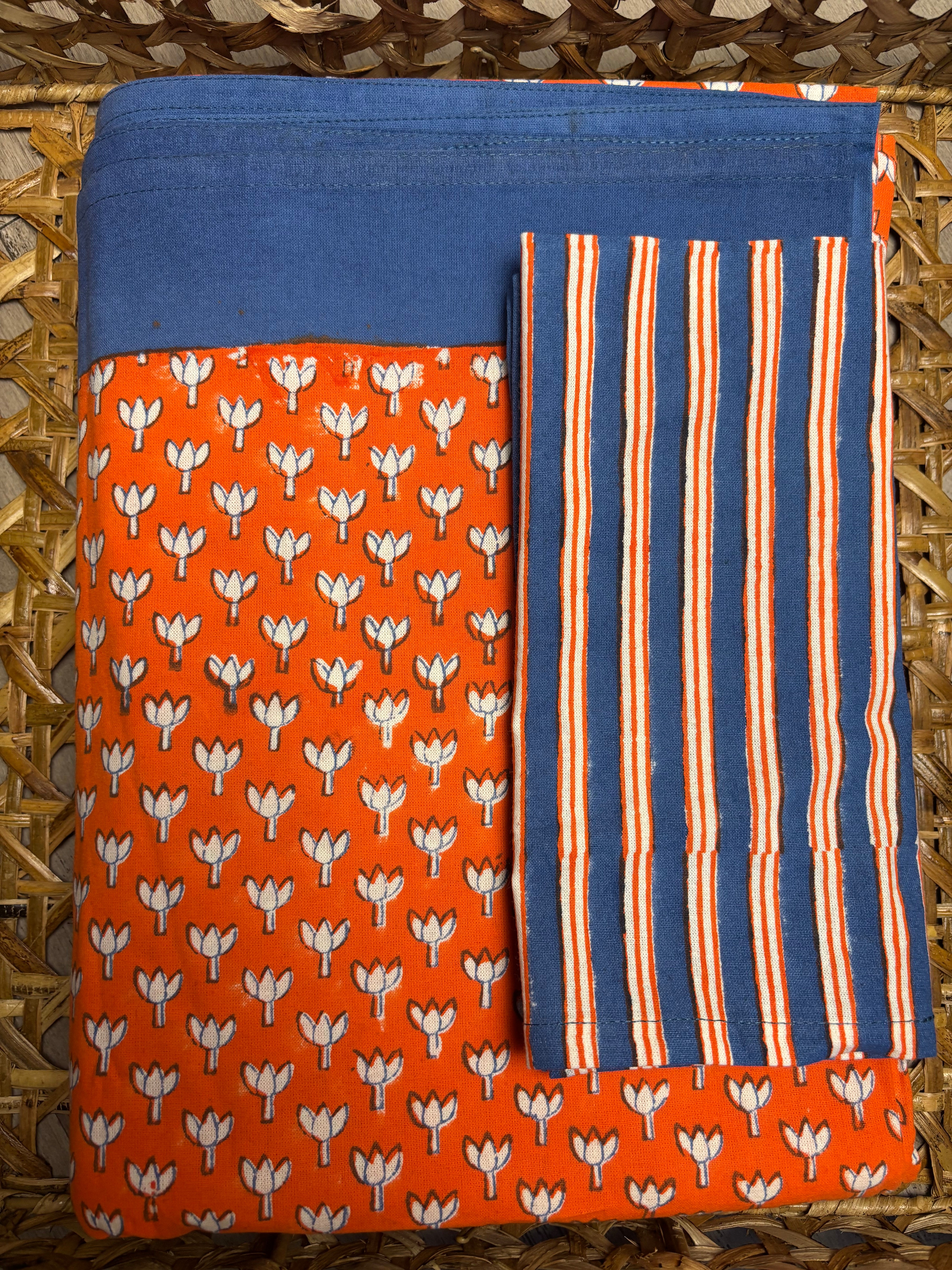 Lotus Holiday Gift Set – Hand Block Printed Table Cloth & 6 Napkins (Under $150)