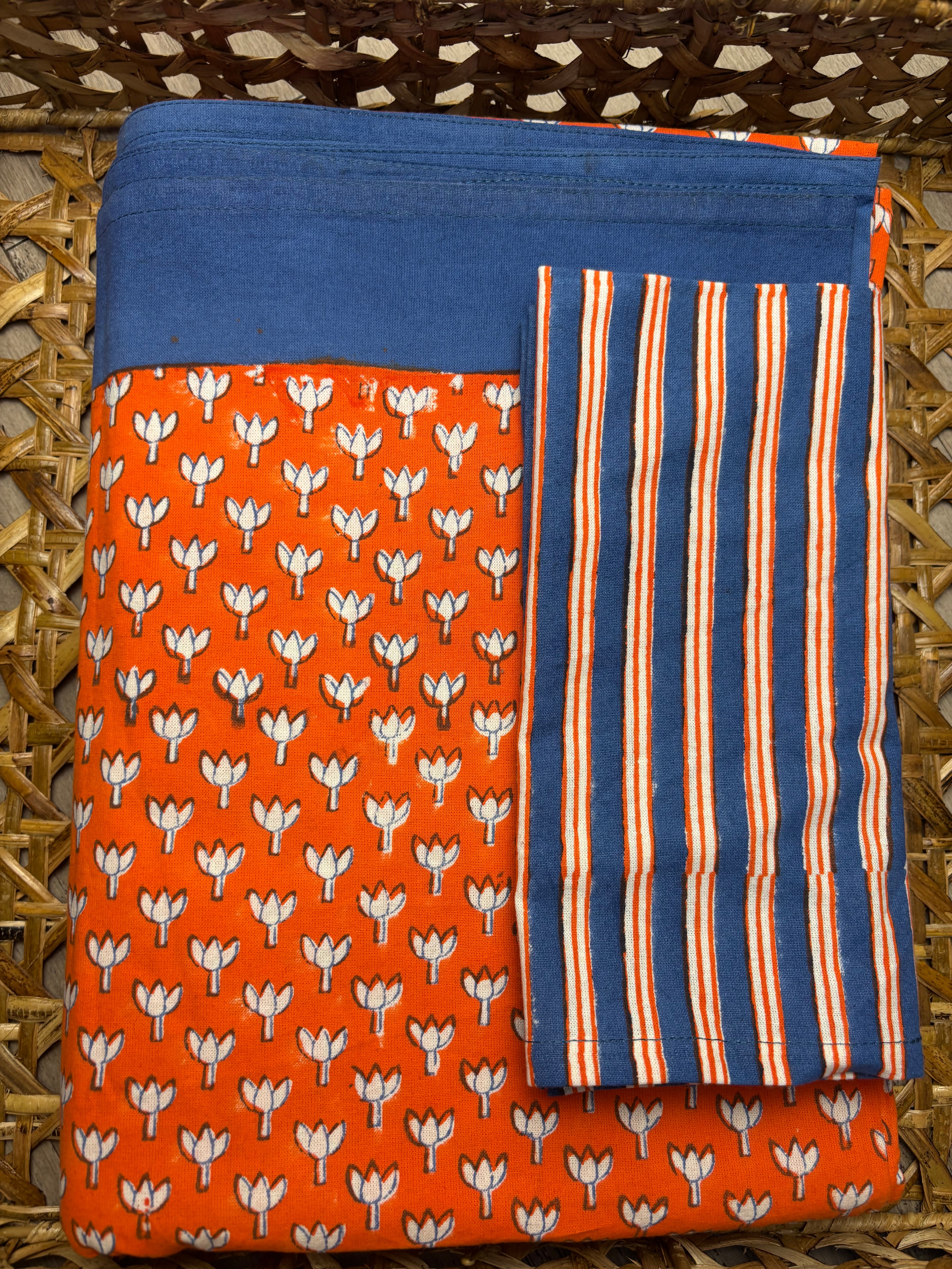 Lotus Holiday Gift Set – Hand Block Printed Table Cloth & 6 Napkins (Under $150)