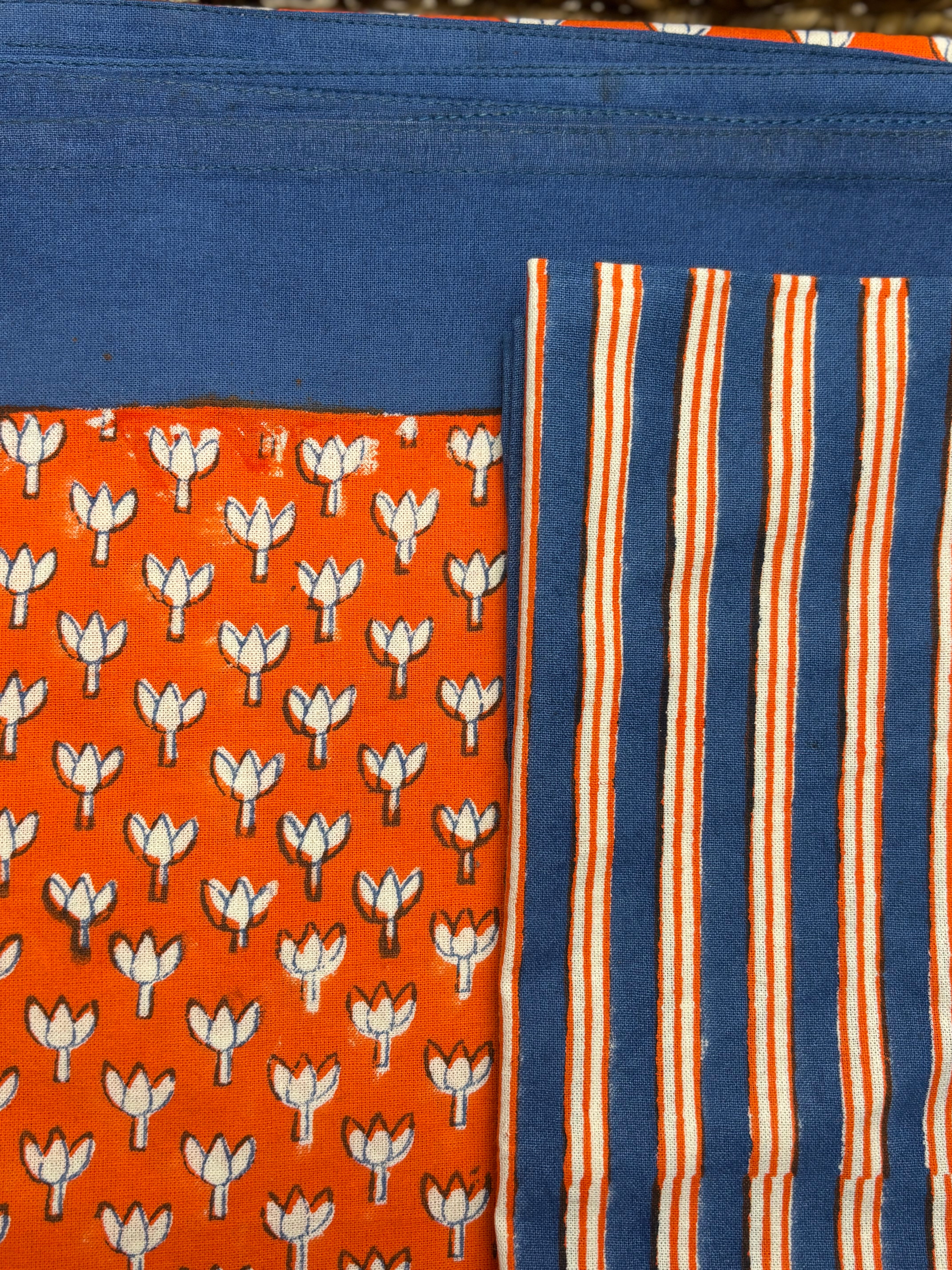 Lotus Holiday Gift Set – Hand Block Printed Table Cloth & 6 Napkins (Under $150)