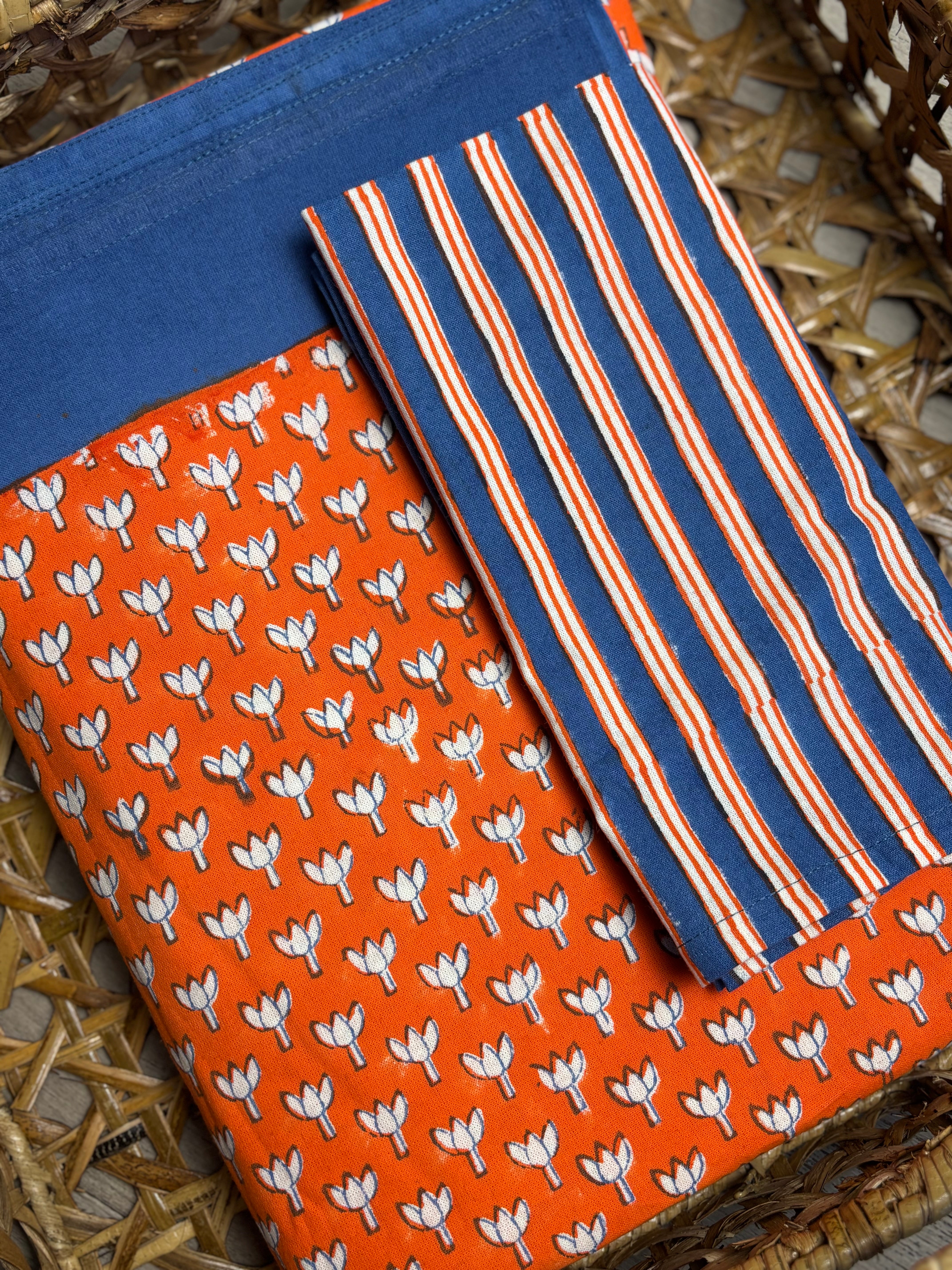 Lotus Holiday Gift Set – Hand Block Printed Table Cloth & 6 Napkins (Under $150)