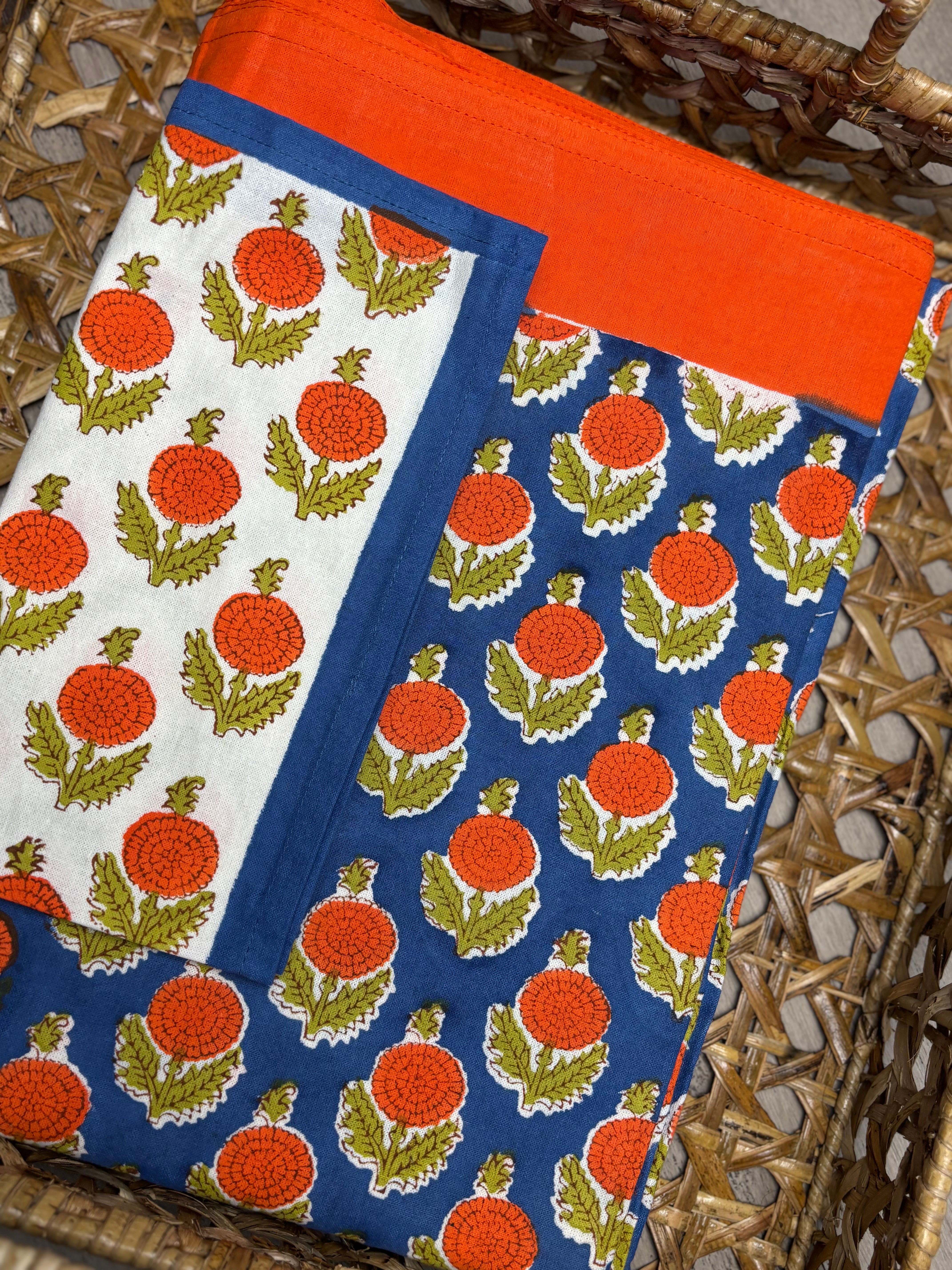 Marigold Holiday Gift Set – Hand Block Printed Table Cloth & 6 Napkins (Under $150)