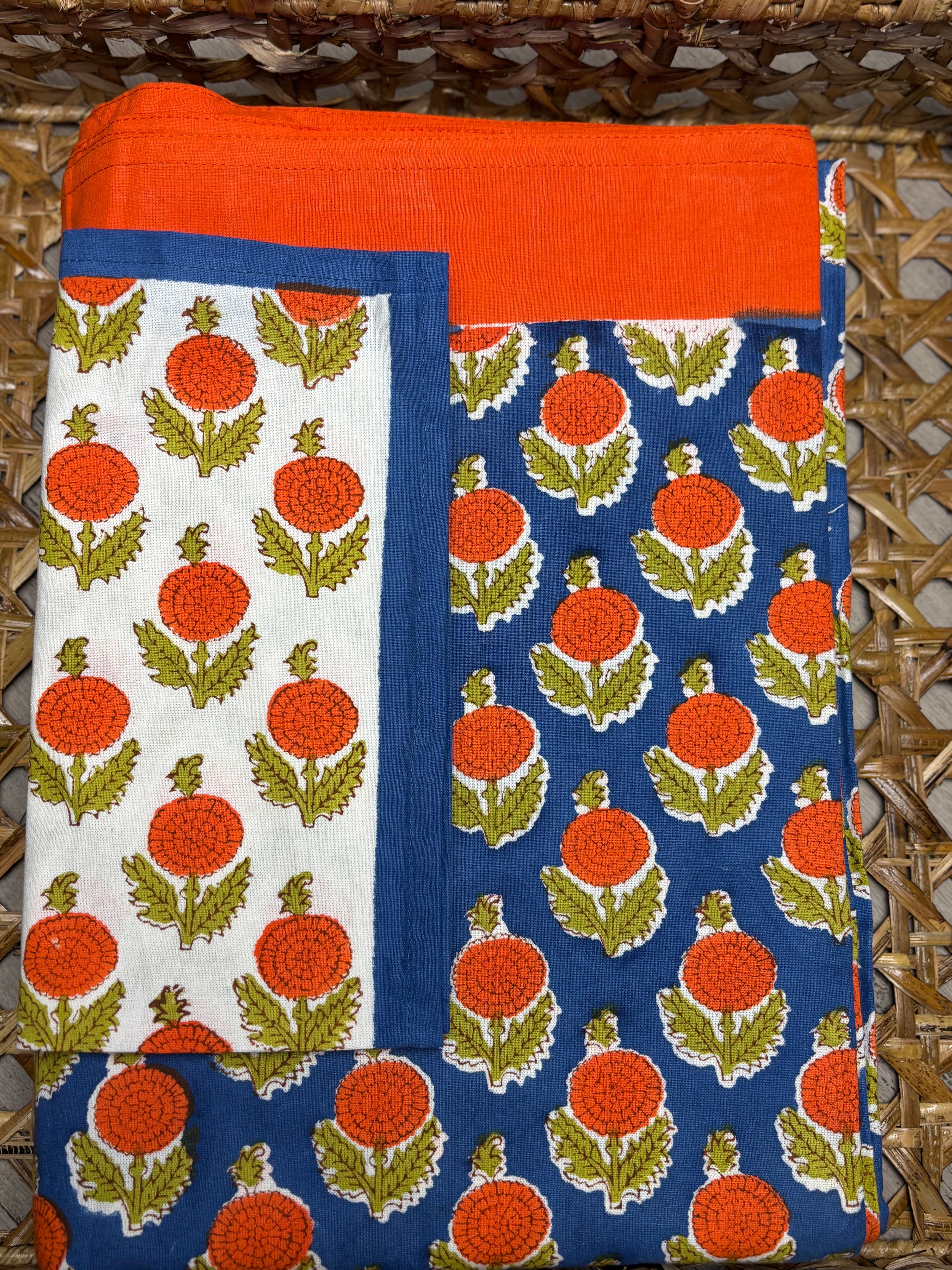 Marigold Holiday Gift Set – Hand Block Printed Table Cloth & 6 Napkins (Under $150)
