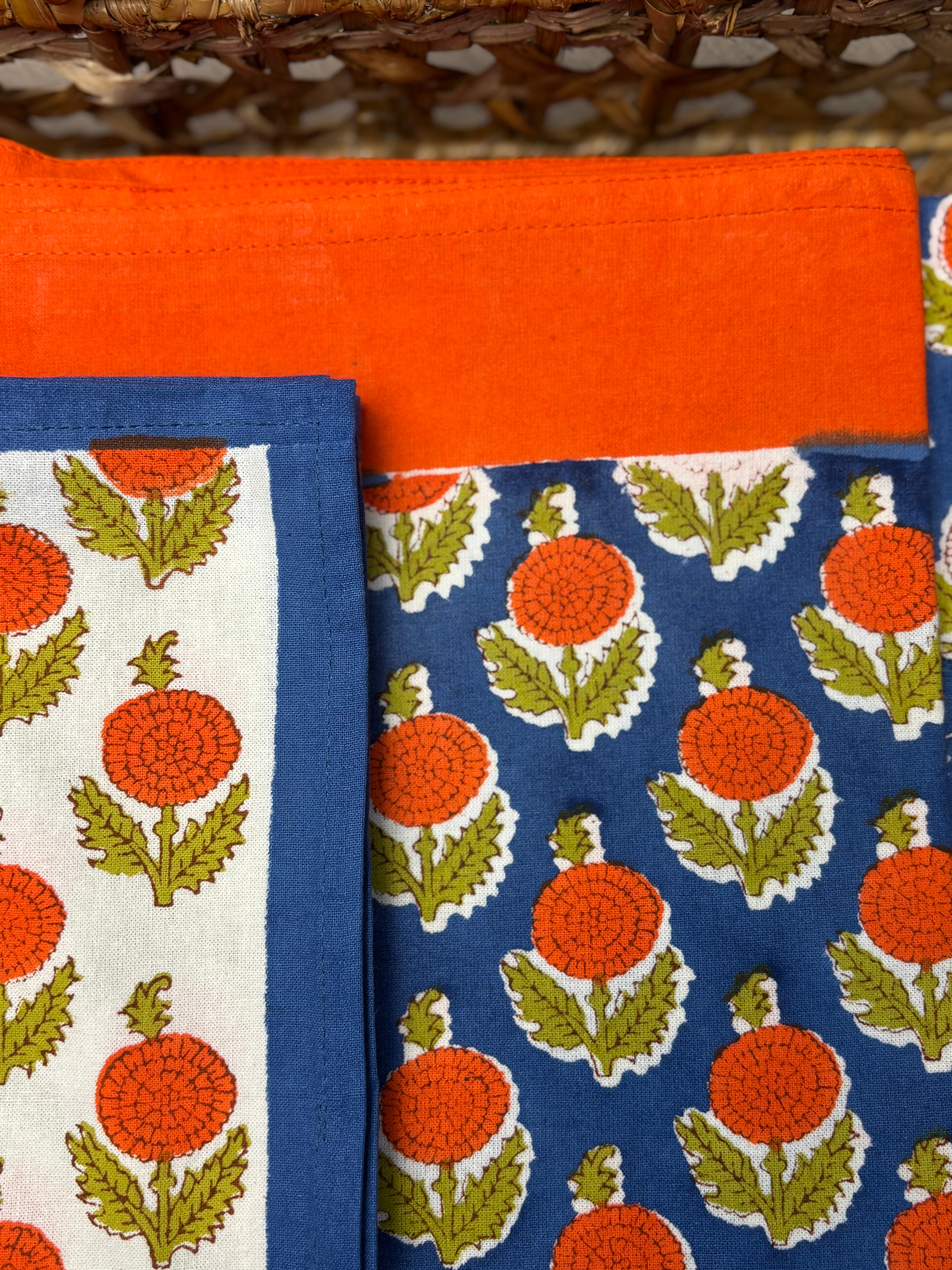 Marigold Holiday Gift Set – Hand Block Printed Table Cloth & 6 Napkins (Under $150)