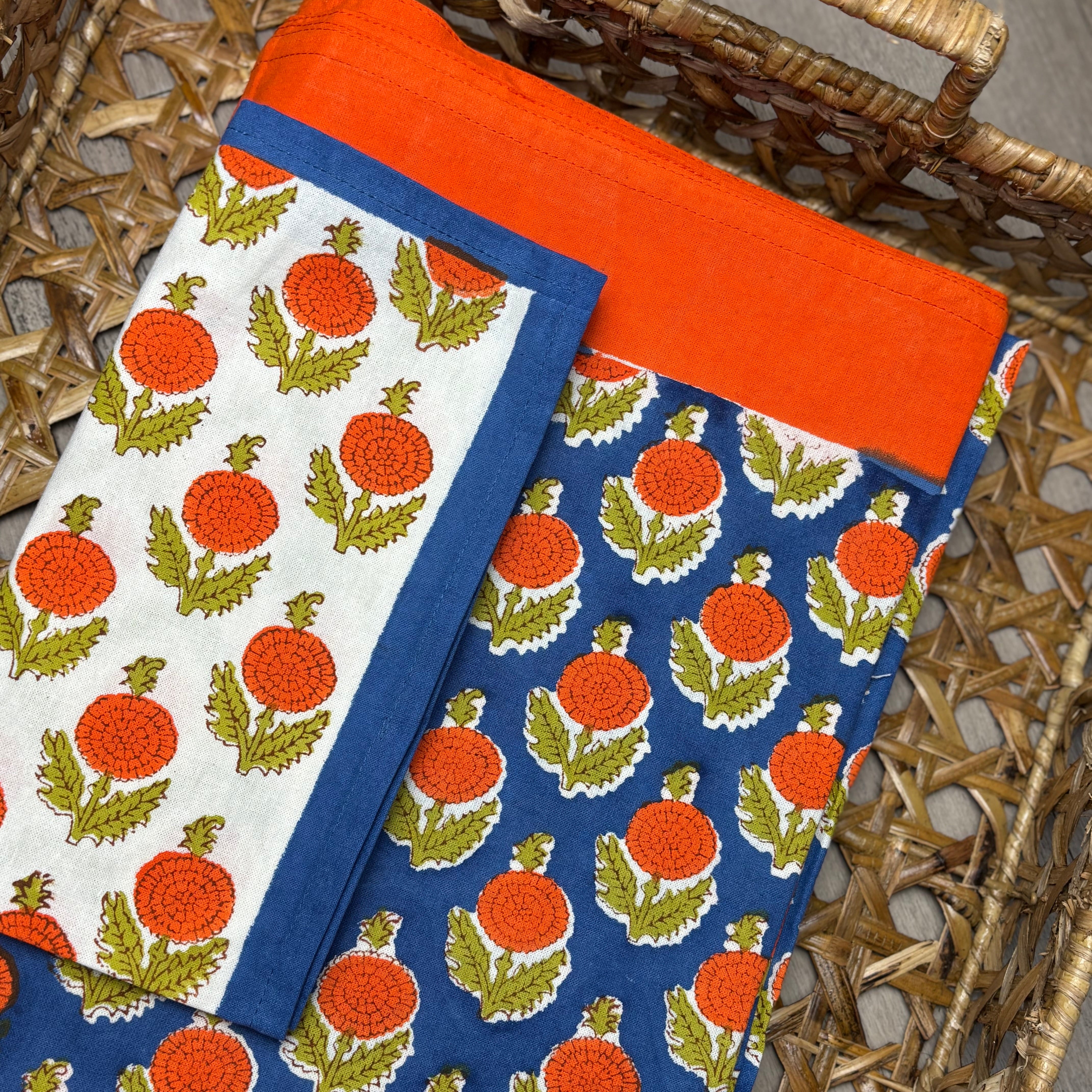 Marigold Holiday Gift Set – Hand Block Printed Table Cloth & 6 Napkins (Under $150)