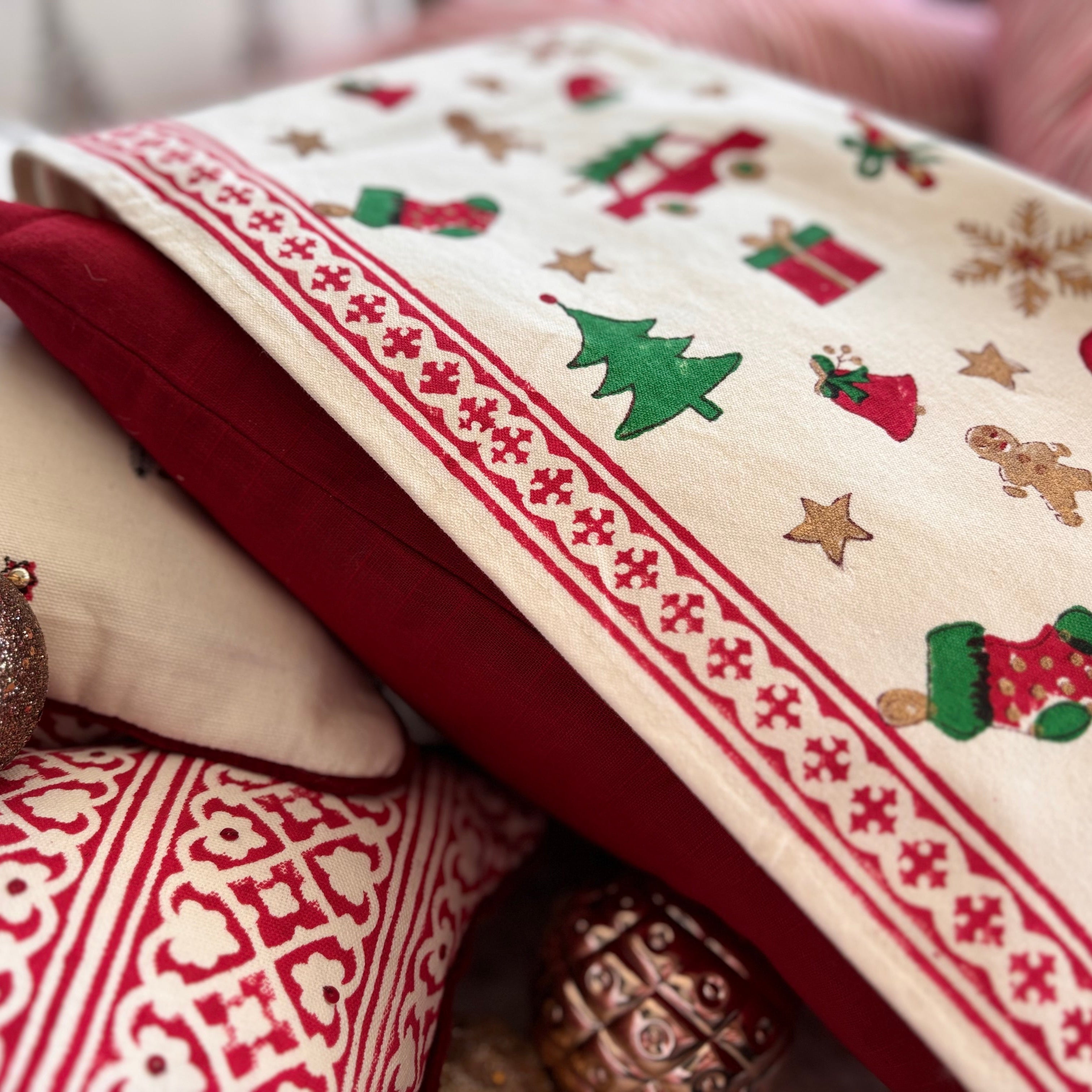 Merry Stamps - Hand Block-Printed Cotton Table Runner