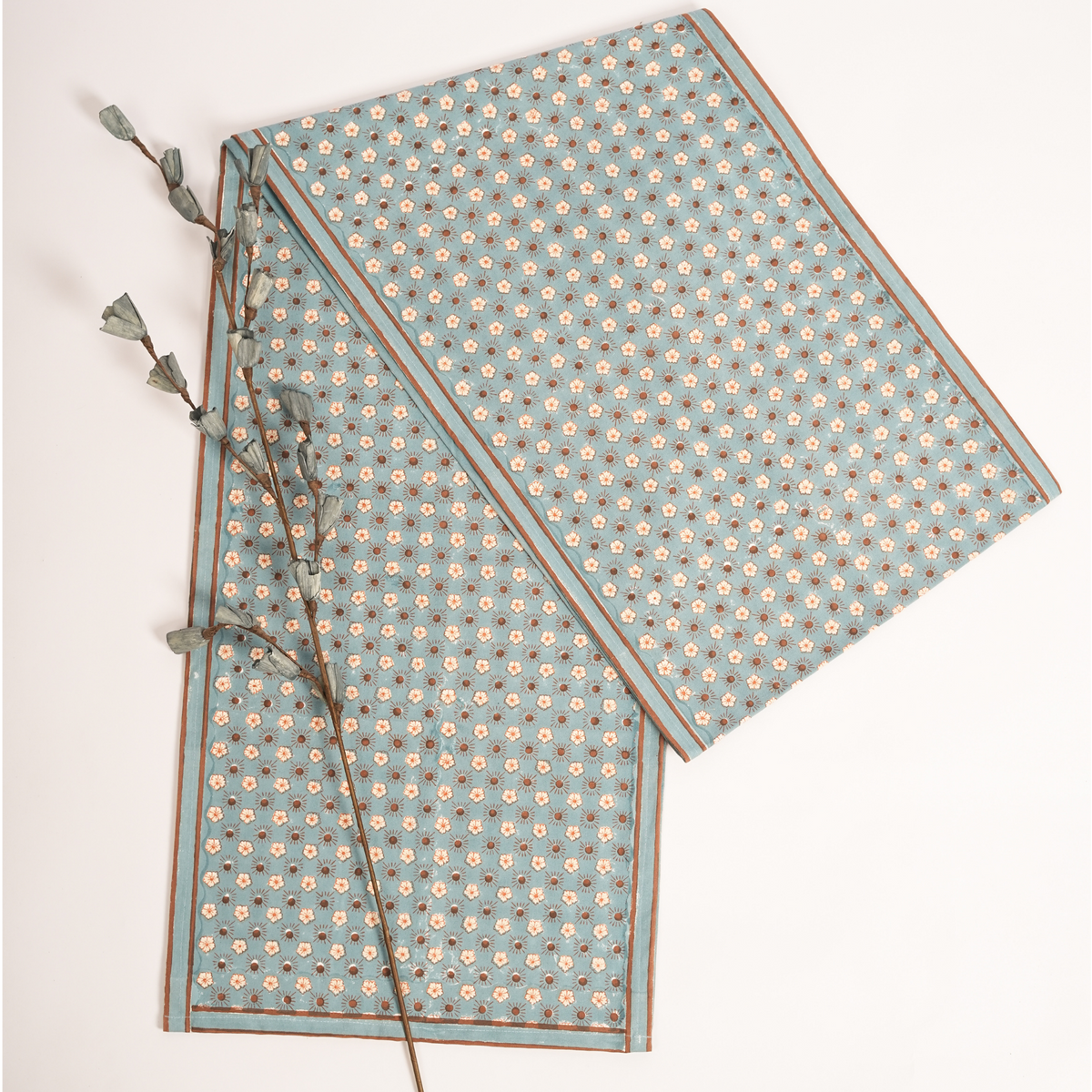 Flaxfield - Blue Hand Block-Printed Cotton Table Runner