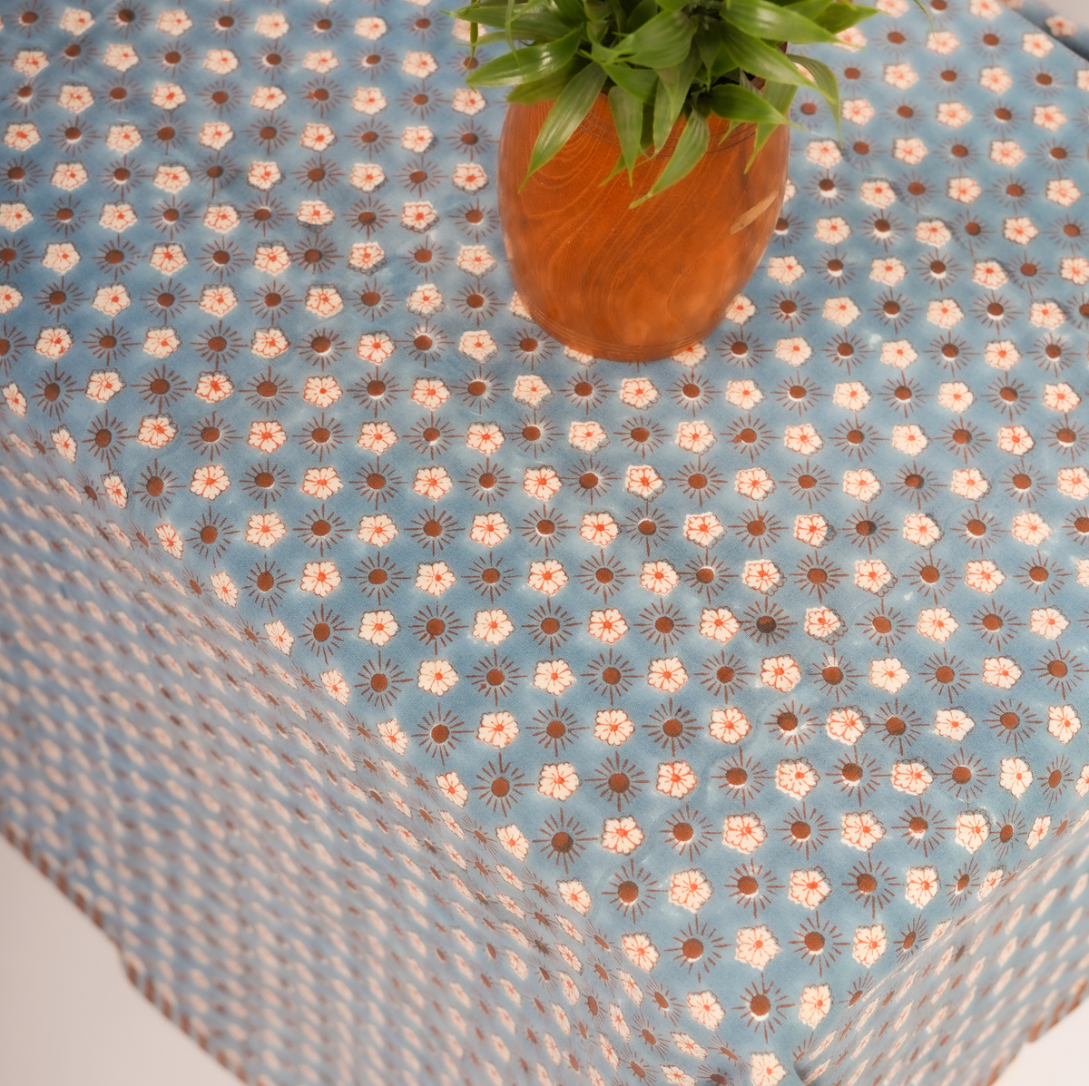 Flaxfield - Blue Hand Block-Printed Cotton Tablecloth