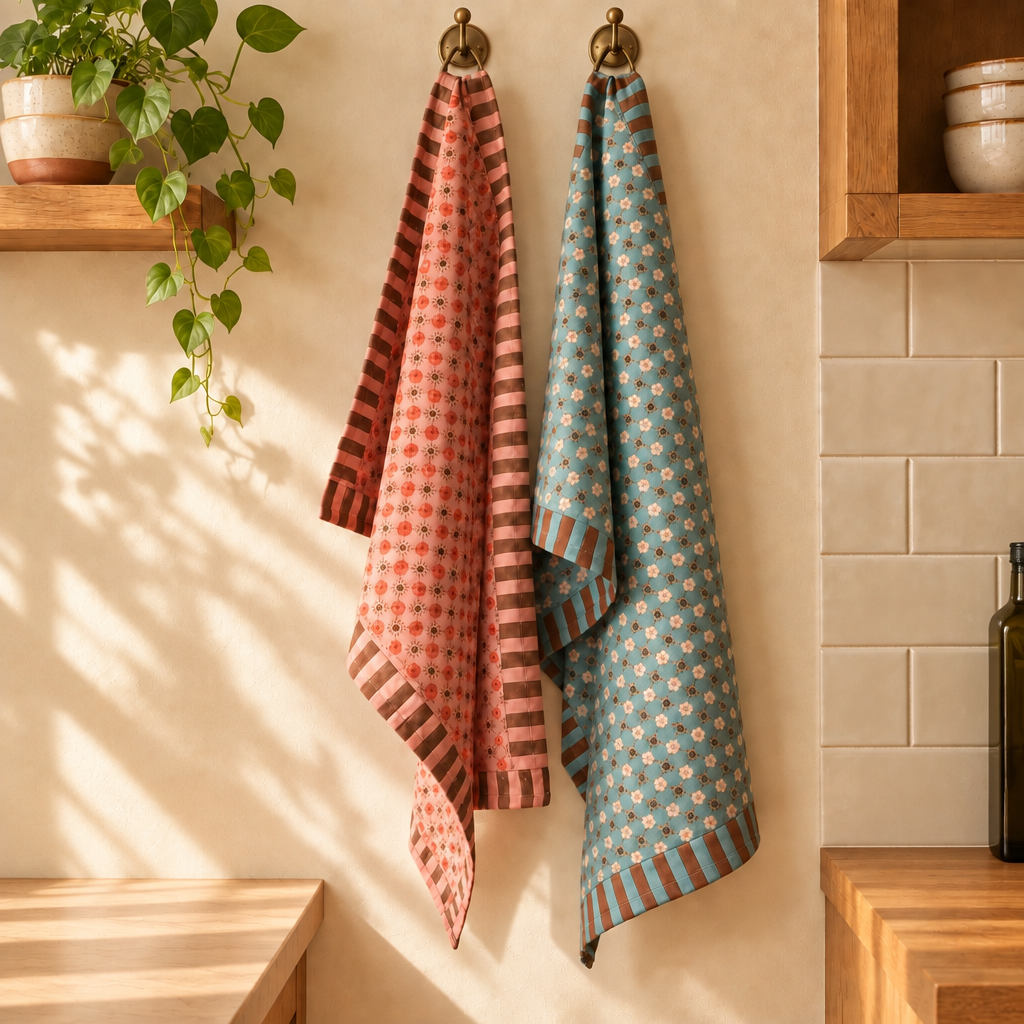Flaxfield - Blue Hand Block-Printed Cotton Kitchen Towel