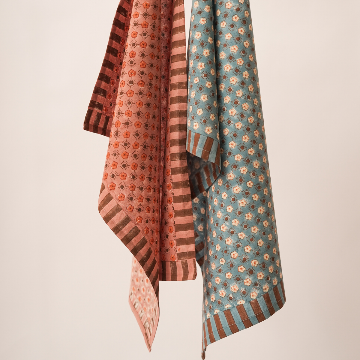 Flaxfield -  Hand Block-Printed Cotton Kitchen Towel, Light Mahogany
