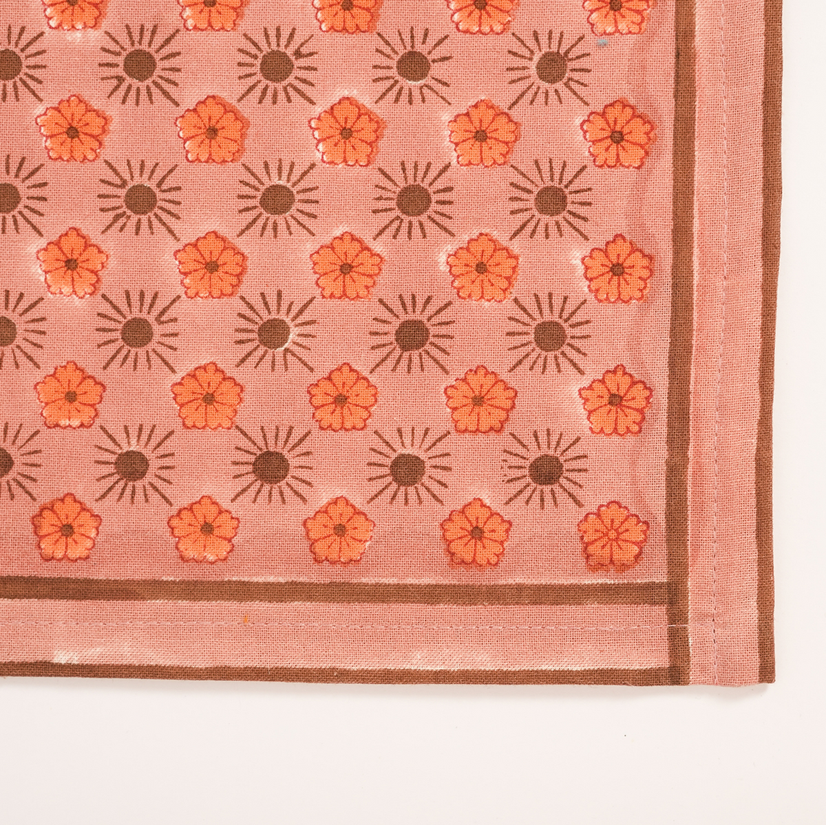 Flaxfield -  Hand Block-Printed Cotton Napkins Set of 4, Light Mahogany