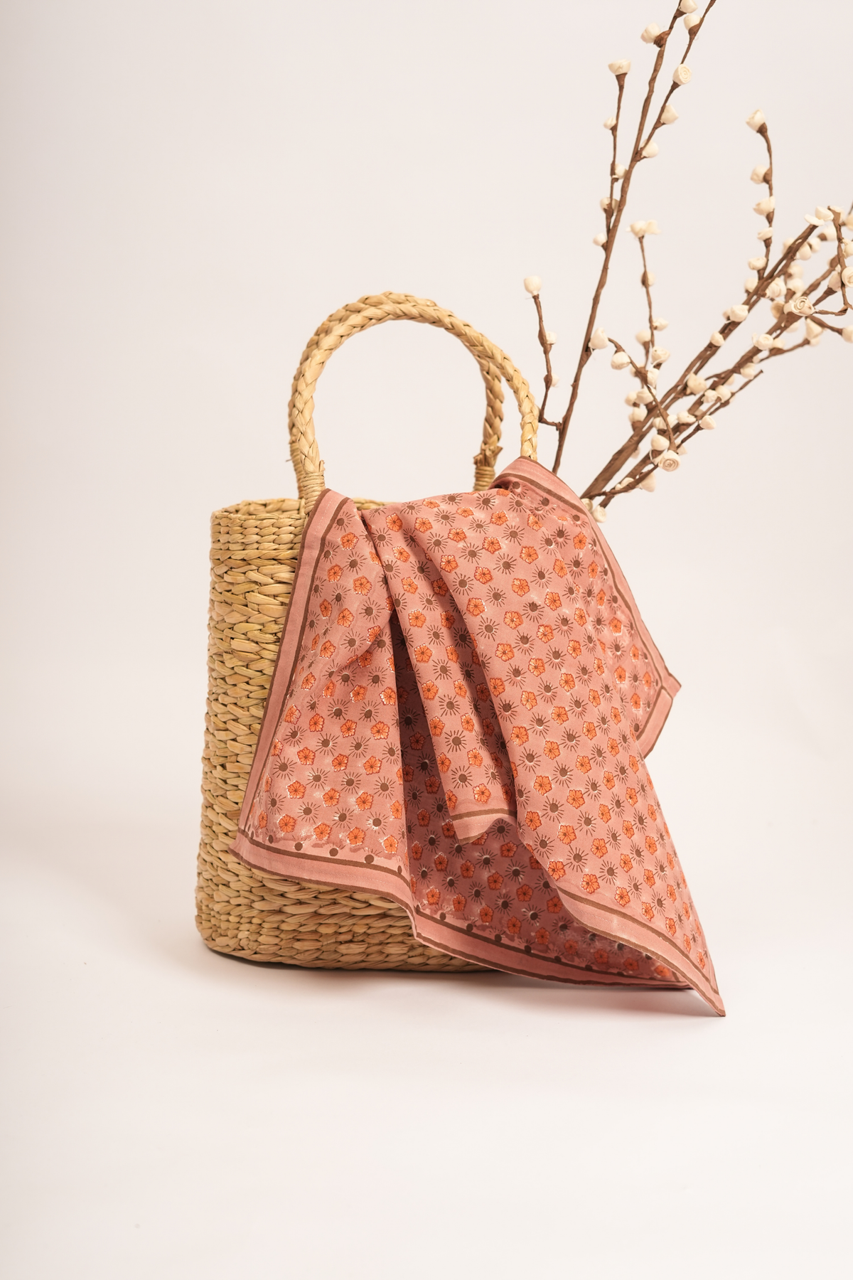 Flaxfield -  Hand Block-Printed Cotton Napkins Set of 4, Light Mahogany