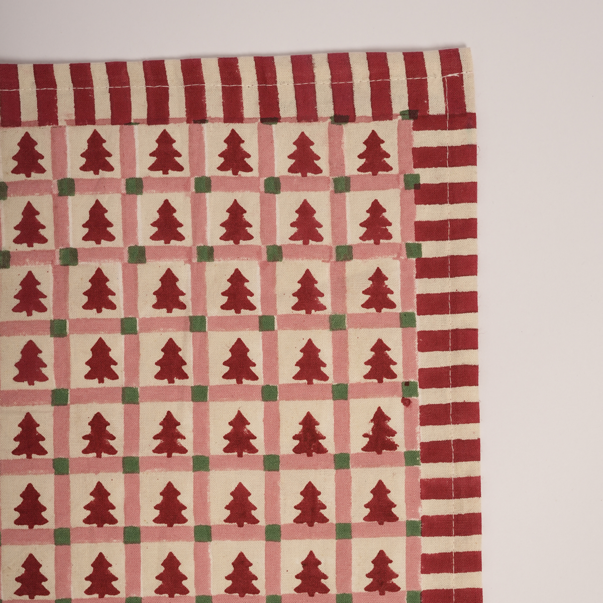 Merry Conifers -  Hand Block-Printed Cotton Kitchen Towel, Red