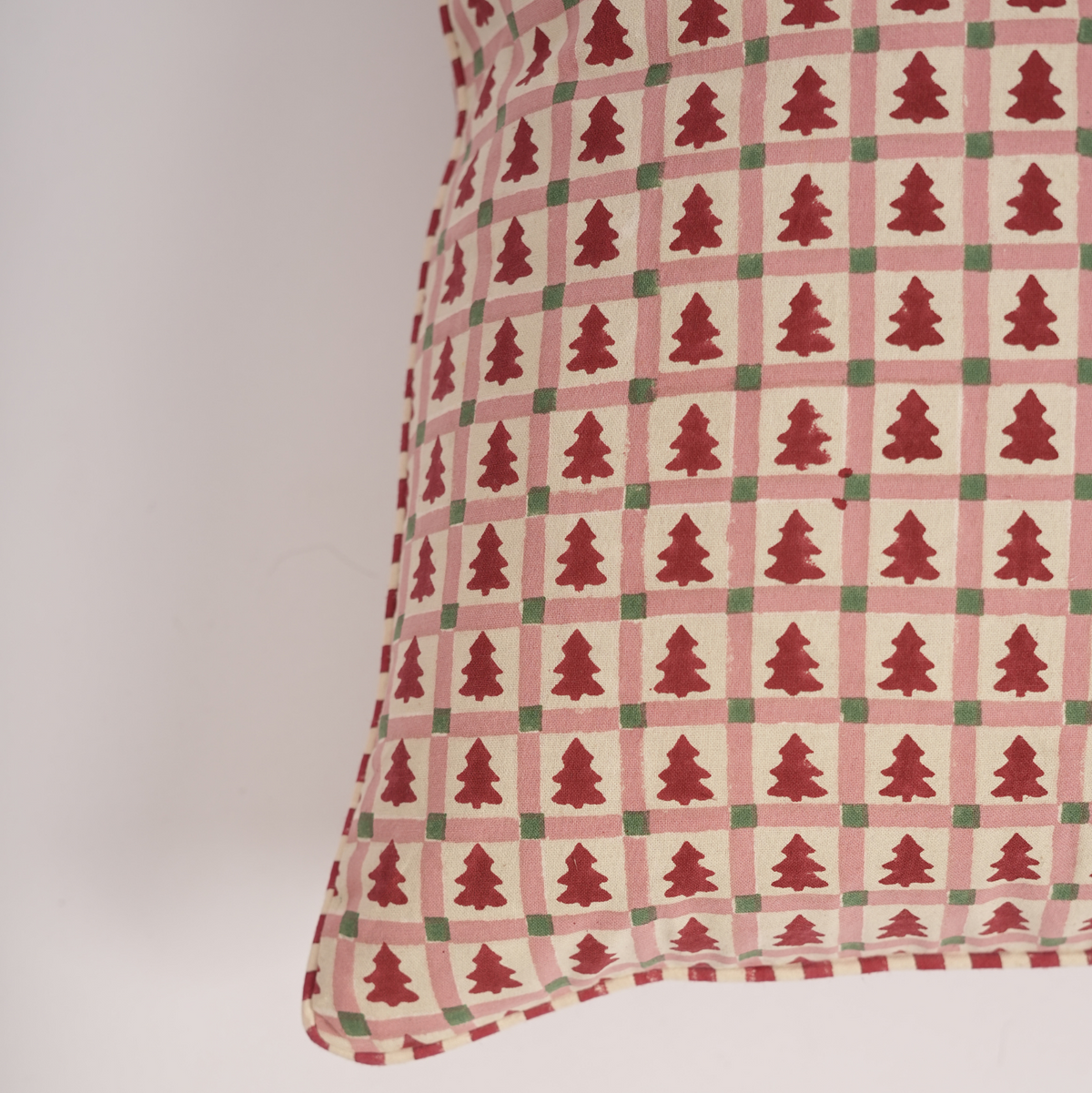 Merry Conifers -  Hand Block-Printed Cotton Pillowcase (Red)